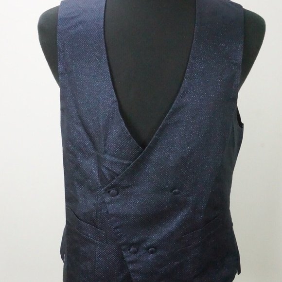 Canali 1934 Silver LabelSilk Metal Blend Blue Grid Glitter Formal Vest Sz 42R